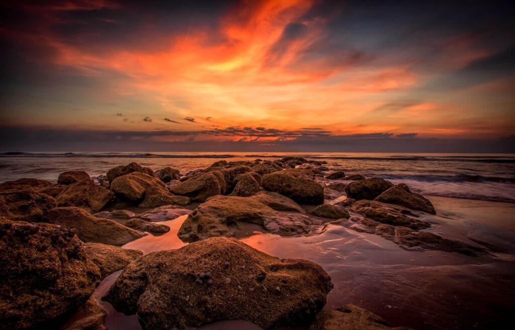 1060586-sunlight-landscape-sunset-sea-rock-shore-reflection-beach-sunrise-evening-morning-coast-horizon-dusk-cloud-dawn-ocean-wave-material-afterglow-wind-wave